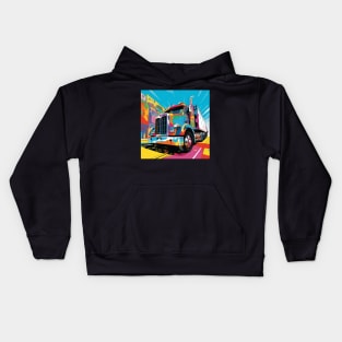 A Graphic Pop Art Drawing of a big American truck Kids Hoodie